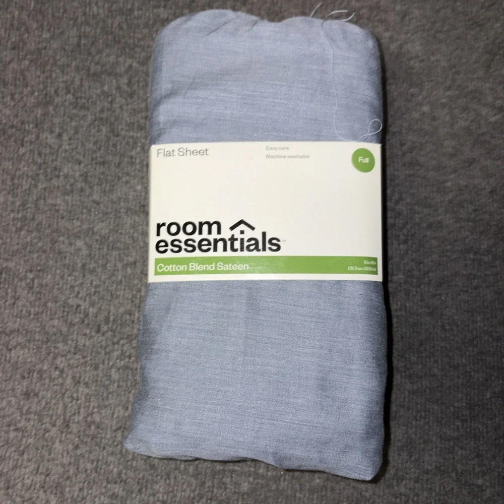 Room Essentials Cotton Blend Sateen Flat Sheet Machine Washable Size Full Blue